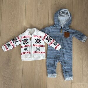 Baby Hooded Jumpsuit and Knit Sweater Set (Size 3-6m)